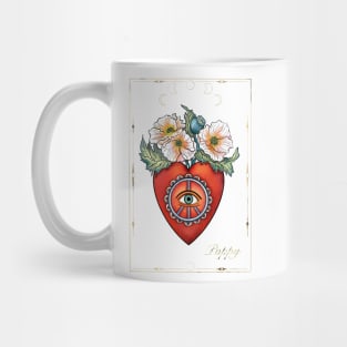 Heart and poppy flowers print tattoo style Mug